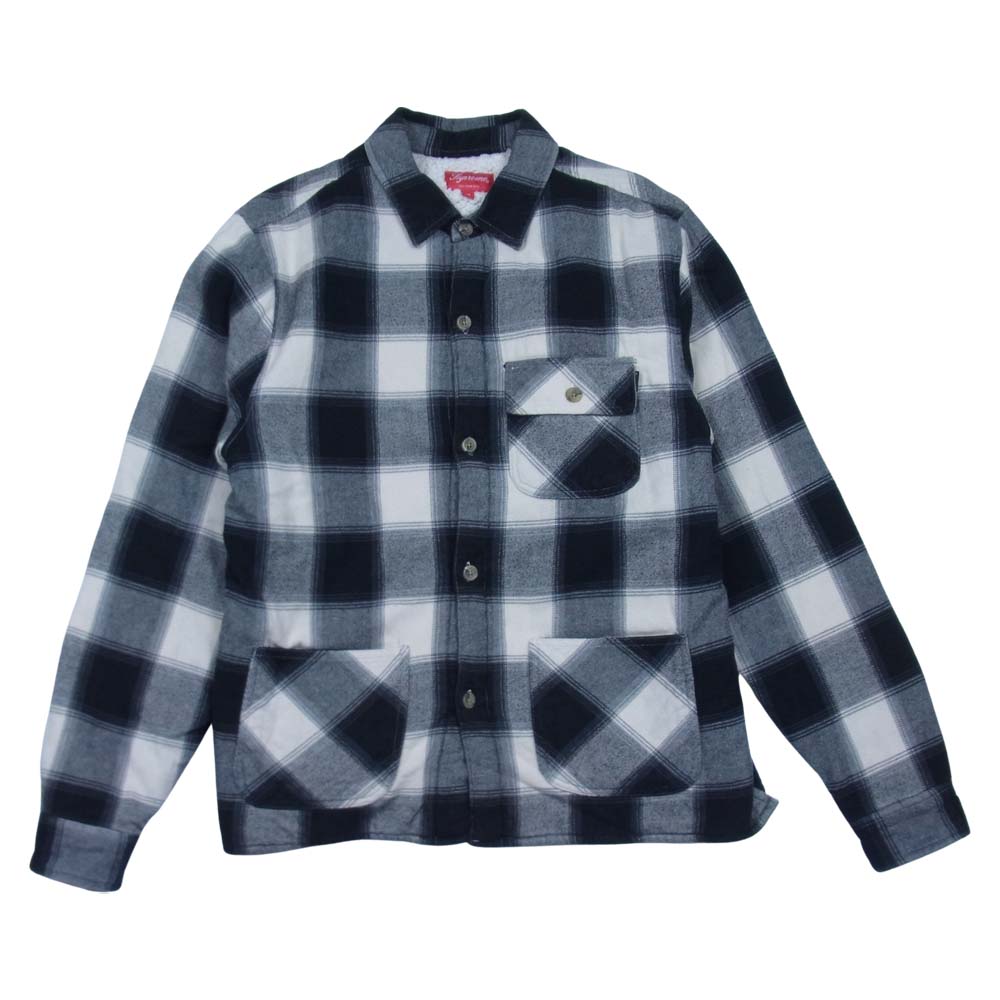 Supreme シュプリーム 17AW Buffalo Plaid Sherpa Chore Shirt バッファロー チェック ジャケット ブラック系 M【中古】