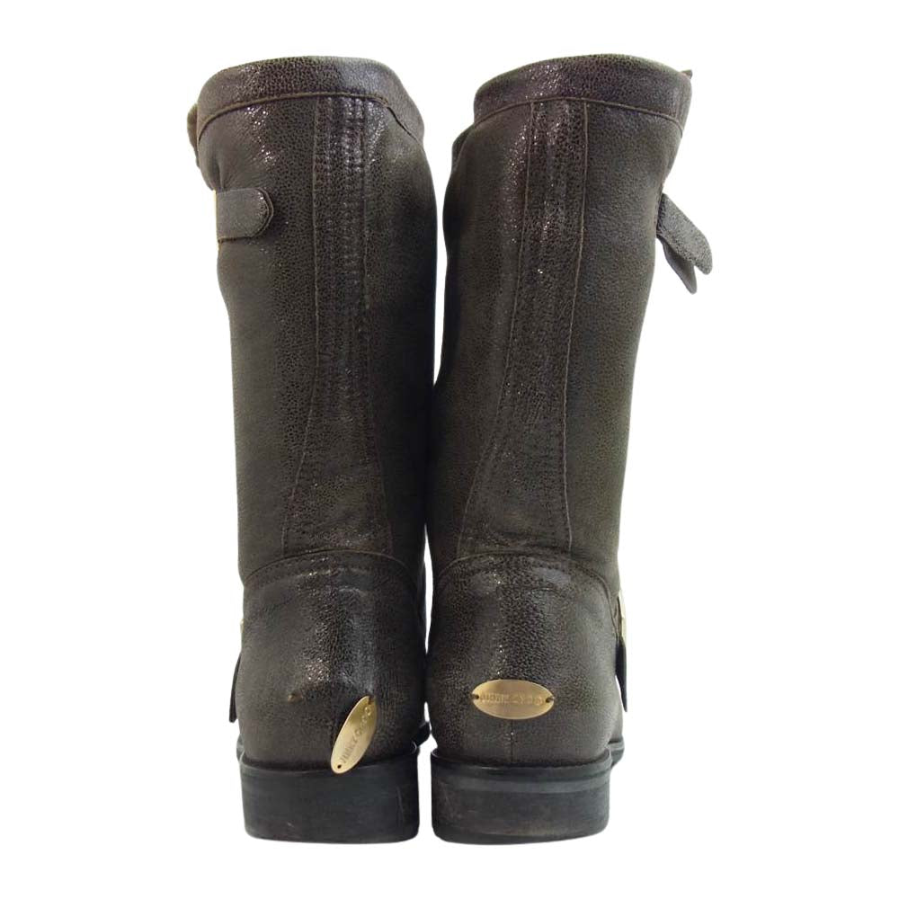 JIMMY CHOO ジミーチュウ 112 BIKER シャイニーレザー ファー エンジニアブーツ TAUPE 37 1/2【中古】
