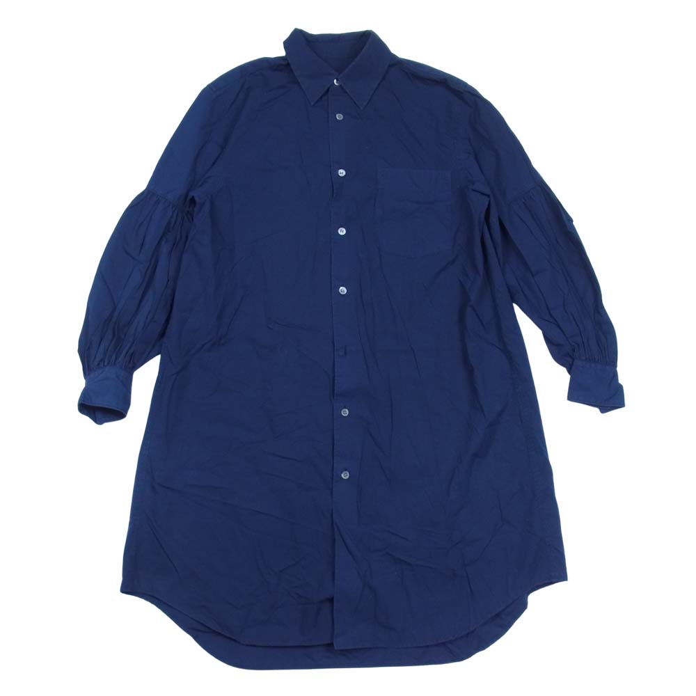 COMME des GARCONS コムデギャルソン コムコム W13B021-1 フランス製 ギャザースリーブ シャツ ワンピース ネイビー系 XS【中古】