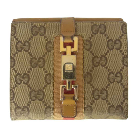 GUCCI グッチ GGキャンバス シェリーライン ジャッキー Ｗホック 二つ折り 財布 ブラウン系【中古】