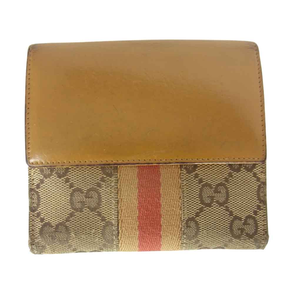 GUCCI グッチ GGキャンバス シェリーライン ジャッキー Ｗホック 二つ折り 財布 ブラウン系【中古】