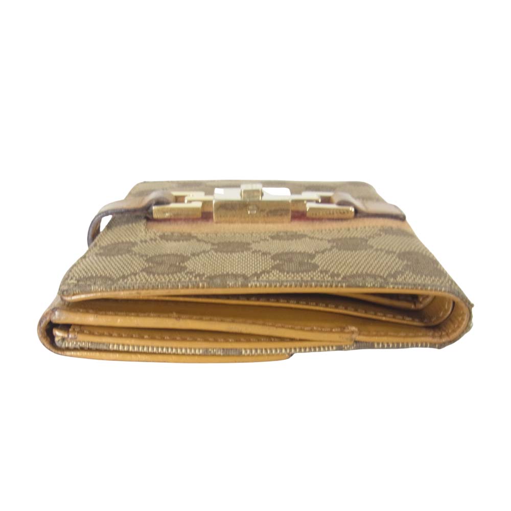 GUCCI グッチ GGキャンバス シェリーライン ジャッキー Ｗホック 二つ折り 財布 ブラウン系【中古】