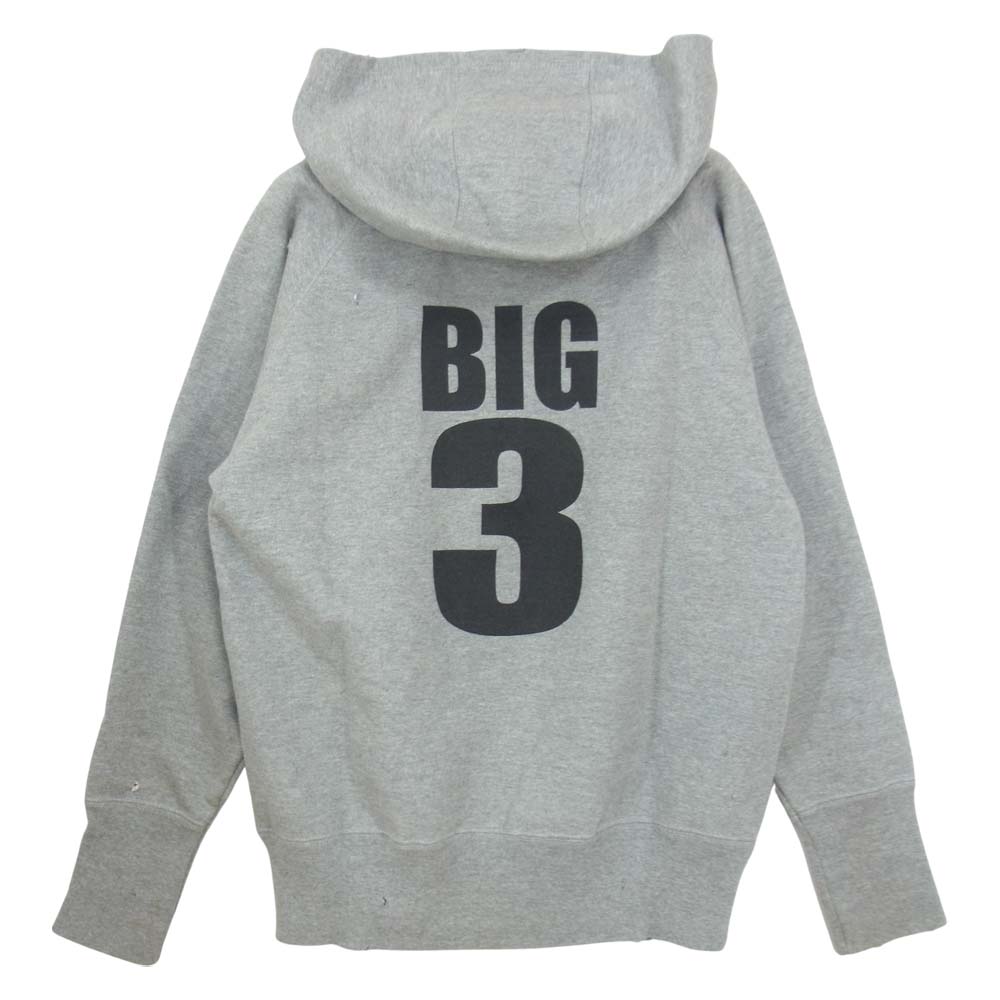 TMT ティーエムティー BIG HOLIDAY ビッグホリデー ダメージ加工 YOURS BIG3 ロゴ スウェット フーディ プルオーバー パーカー グレー系 S【中古】
