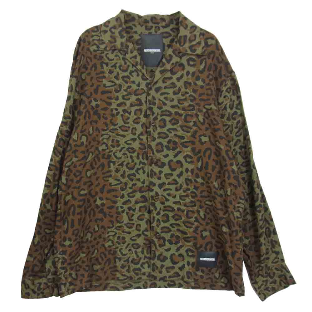 NEIGHBORHOOD ネイバーフッド 201TSNH-SHM05 ALOHA.LEOPARD/RL-SHIRT.LS レオパード 長袖シャツ アロハシャツ カーキ系 S【中古】