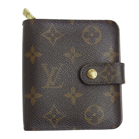 LOUIS VUITTON ルイ・ヴィトン M61667 モノグラム コンパクト ジップ 2つ折り 財布 ブラウン系【中古】