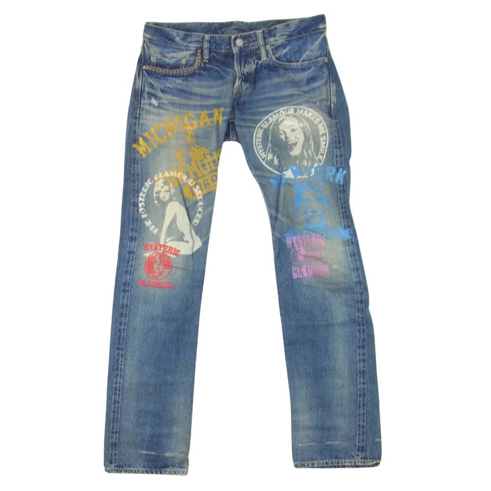 HYSTERIC GLAMOUR ヒステリックグラマー 0211AP10 SP加工 COLLAGE ペイント ウォッシュ ダメージ加工 ストレート デニム パンツ インディゴブルー系 30【中古】