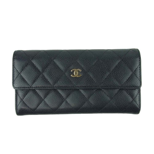 CHANEL シャネル A50096 マトラッセ キャビアスキン 2つ折り 財布 イタリア製 ブラック系【中古】