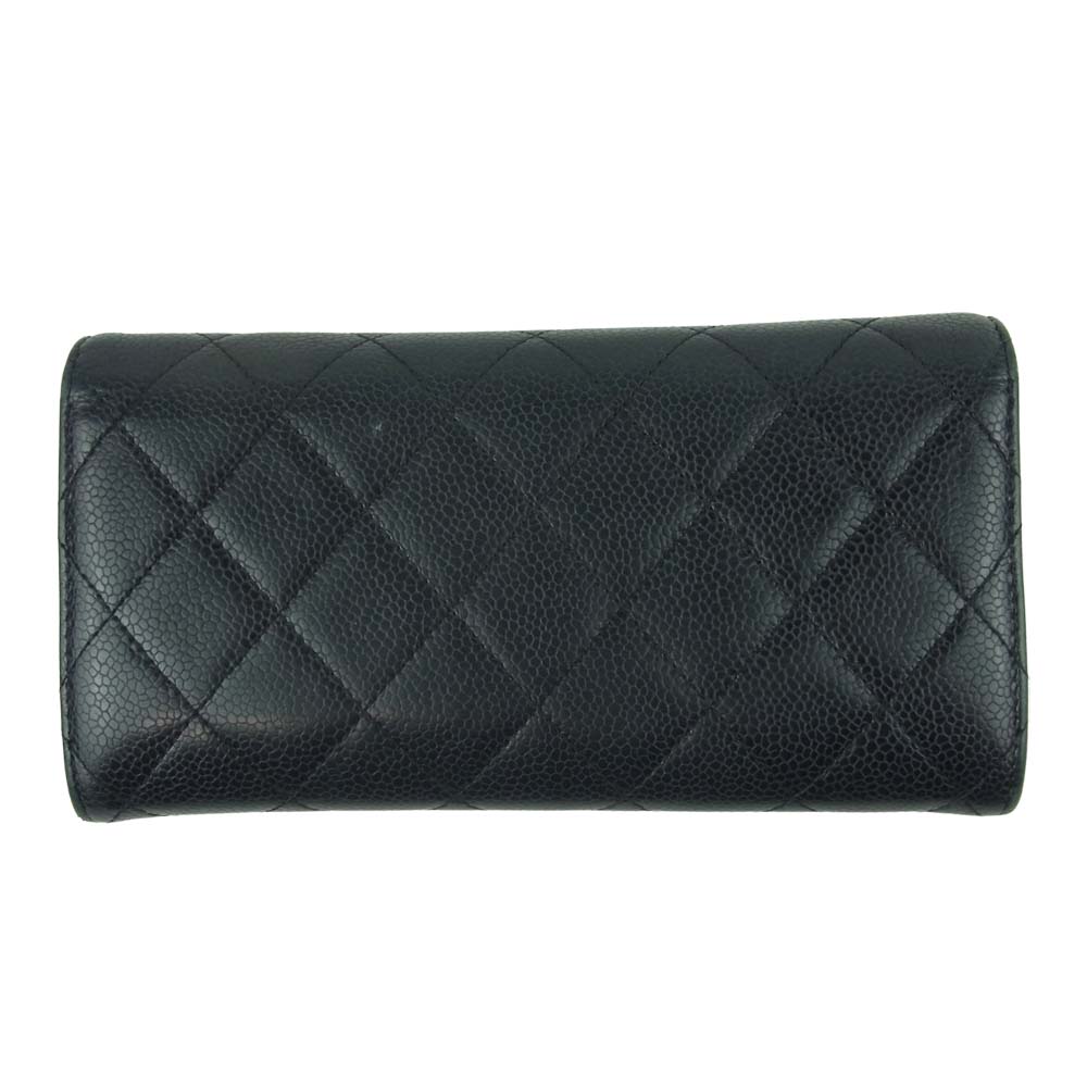 CHANEL シャネル A50096 マトラッセ キャビアスキン 2つ折り 財布 イタリア製 ブラック系【中古】