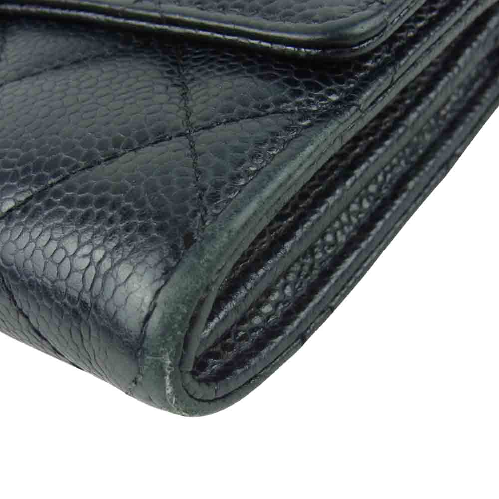 CHANEL シャネル A50096 マトラッセ キャビアスキン 2つ折り 財布 イタリア製 ブラック系【中古】
