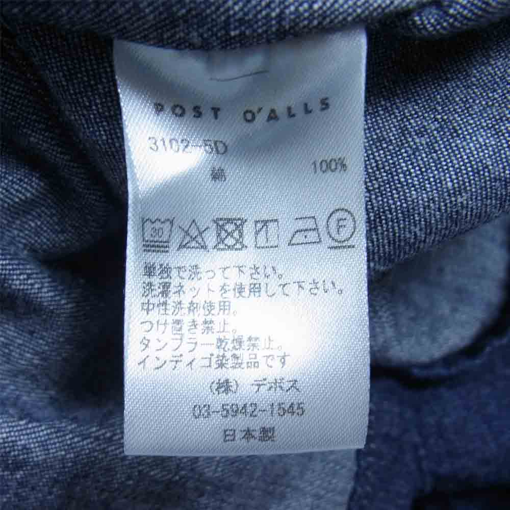 POST OVERALLS ポストオーバーオールズ POST 42 チンスト デニム シャツ インディゴブルー系 M【中古】