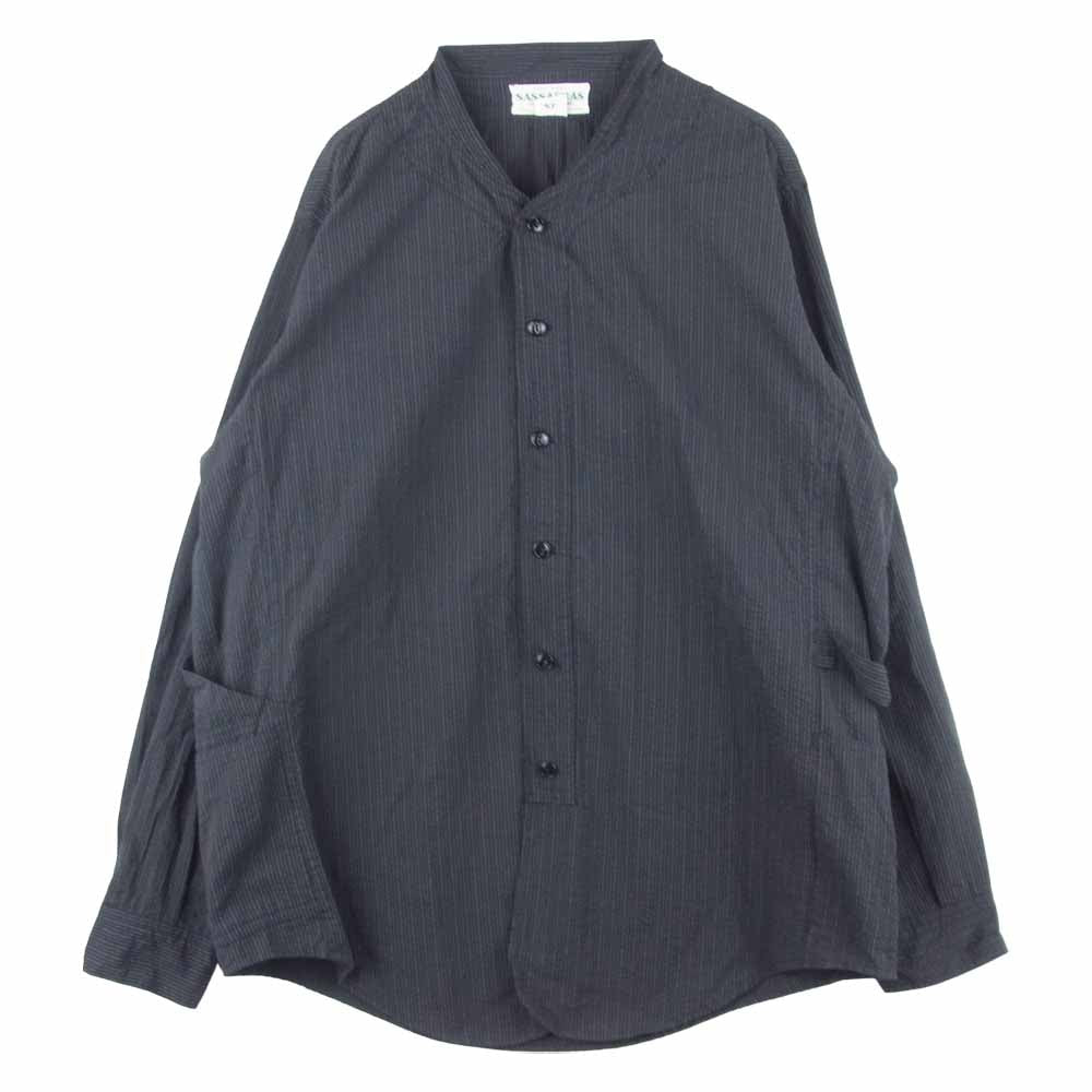 SASAFRAS ササフラス Vase Wall Gardener Half ベース ウォール ガーデナー ストライプ サッカー ノーカラー 長袖 シャツ グレー系 M【中古】