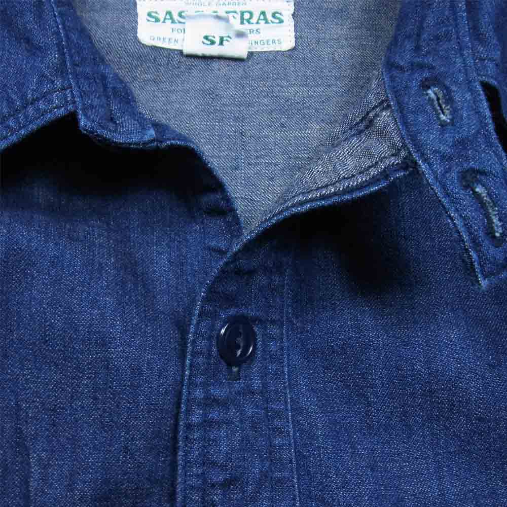 SASAFRAS ササフラス チンストラップ デニム インディゴ シャツ インディゴブルー系 S【中古】