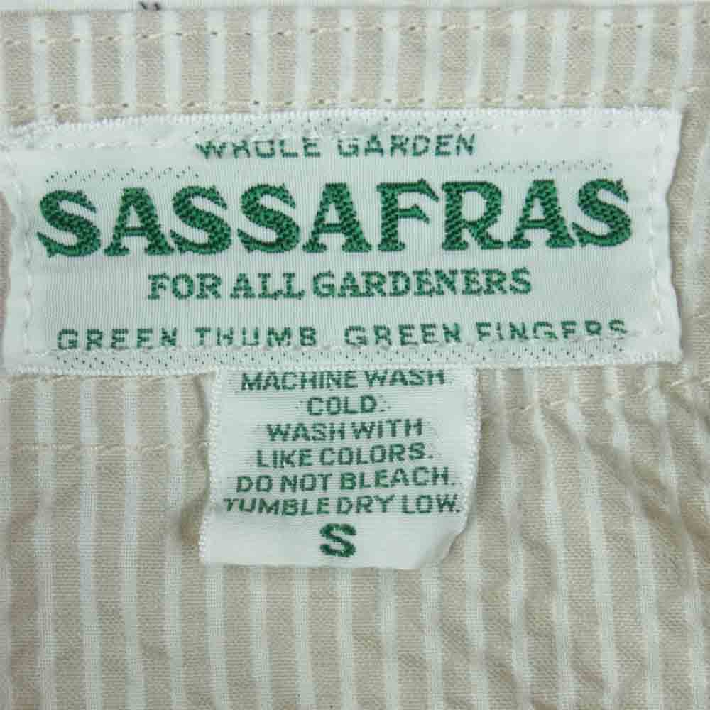 SASAFRAS ササフラス Vase Wall Gardener Half ベース ウォール ガーデナー ストライプ サッカー ノーカラー シャツ ベージュ系 S【中古】