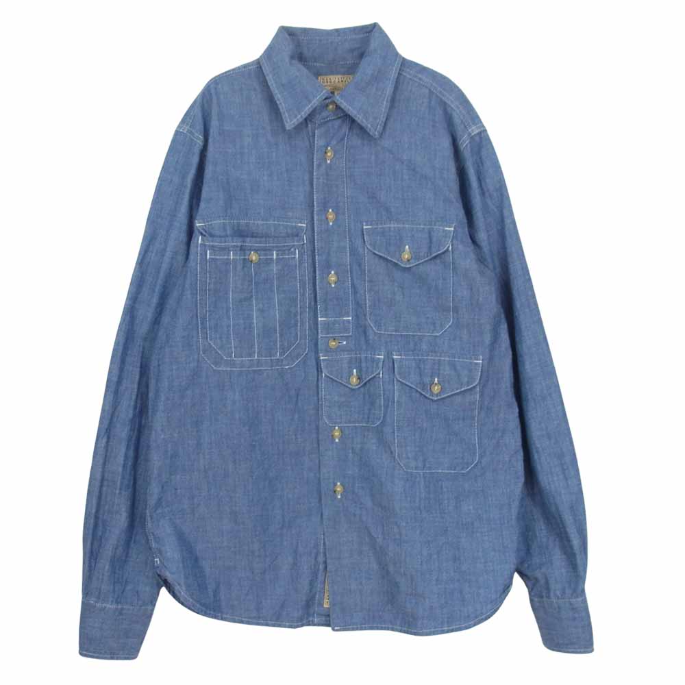 マニファッツュラ チェッカレッリ 102201240108 ガチャポケ チンストラップ シャンブレー シャツ ブルー系 S【中古】