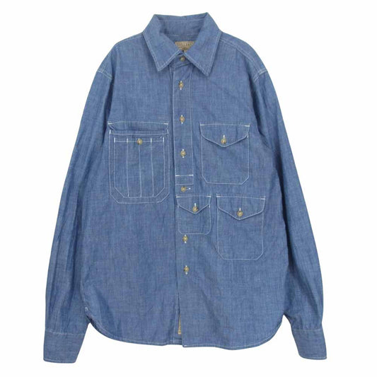 マニファッツュラ チェッカレッリ 102201240108 ガチャポケ チンストラップ シャンブレー シャツ ブルー系 S【中古】