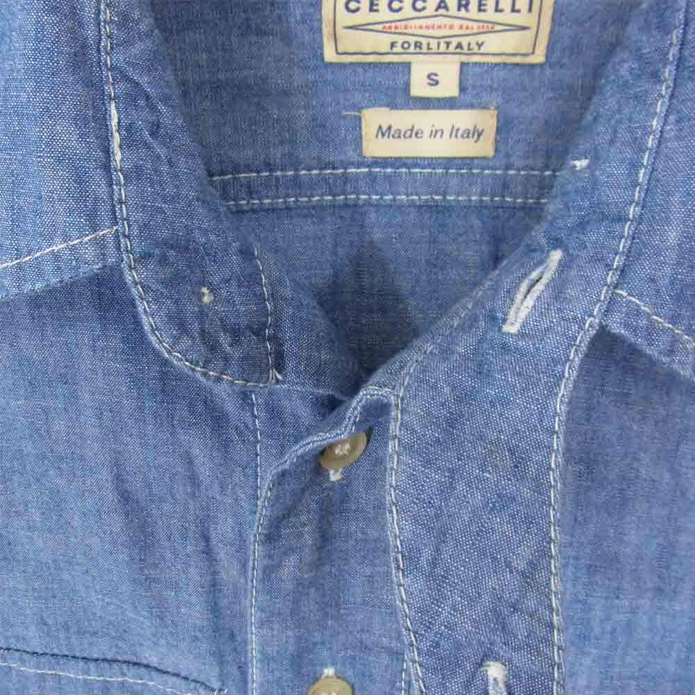 マニファッツュラ チェッカレッリ 102201240108 ガチャポケ チンストラップ シャンブレー シャツ ブルー系 S【中古】