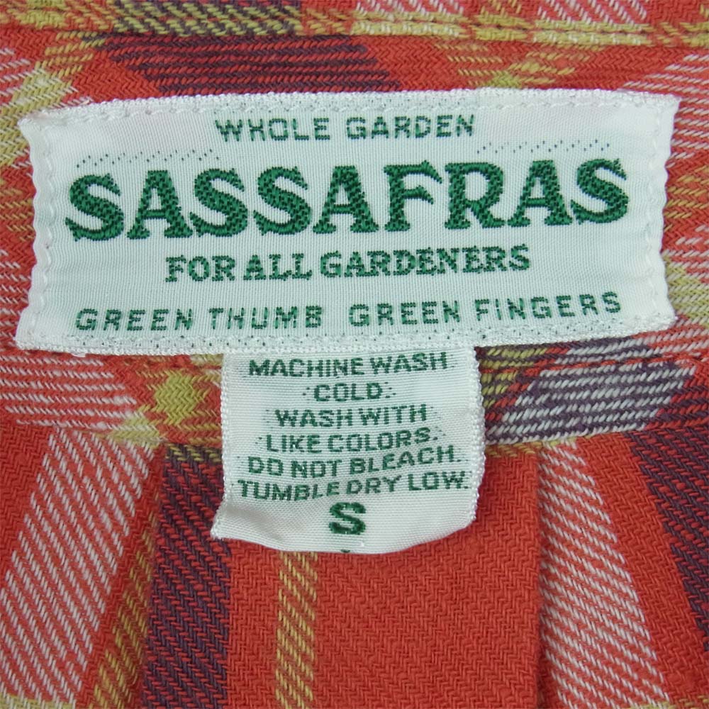 SASAFRAS ササフラス Weeds Barrow The Band Half ウィーズ バロー ザ バンド チンストラップ スナップボタン 長袖 チェック シャツ レッド系 イエロー系 S【中古】