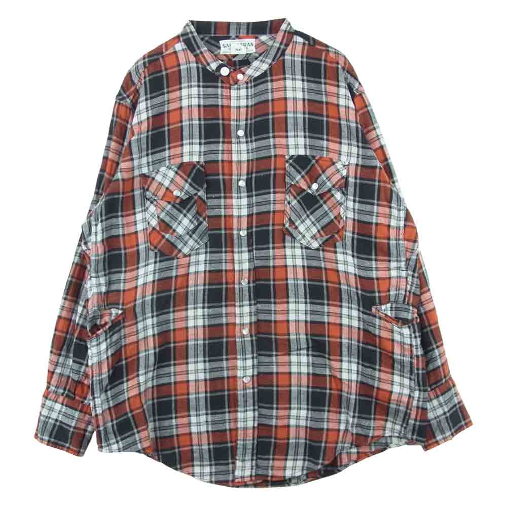 SASAFRAS ササフラス Weeds Barrow The Band Half ウィーズ バロー ザ バンド チンストラップ スナップボタン チェック 長袖 シャツ レッド系 ブラック系 S【中古】