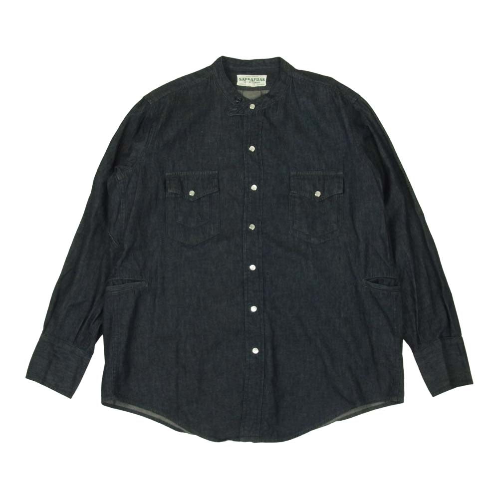 SASAFRAS ササフラス Weeds Barrow The Band Half ウィーズ バロー ザ バンド チンストラップ スナップボタン デニム シャツ インディゴブルー系 S【中古】