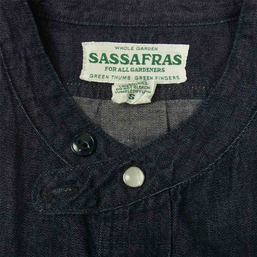 SASAFRAS ササフラス Weeds Barrow The Band Half ウィーズ バロー ザ バンド チンストラップ スナップボタン デニム シャツ インディゴブルー系 S【中古】