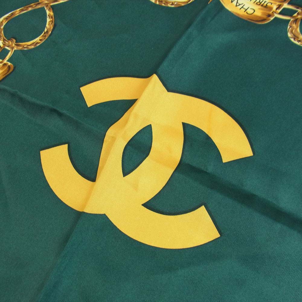 CHANEL シャネル チェーン ベルト 柄 スカーフ タグ無し グリーン系 表記無し【中古】