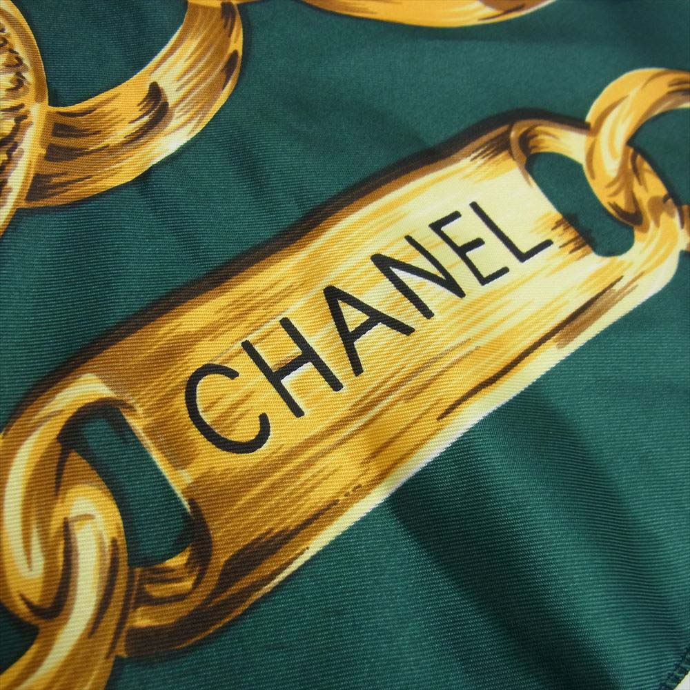 CHANEL シャネル チェーン ベルト 柄 スカーフ タグ無し グリーン系 表記無し【中古】