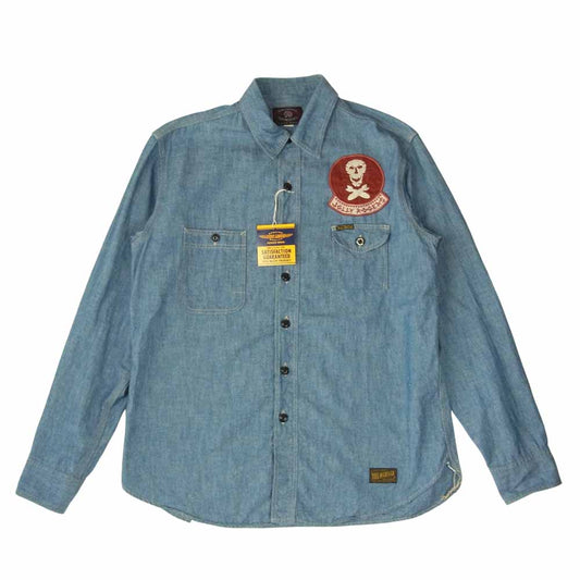 TOY'S McCOY トイズマッコイ TMS1808 JOLLY ROGERS 90BG ミリタリー シャンブレー ワークシャツ インディゴブルー系 15【極上美品】【中古】