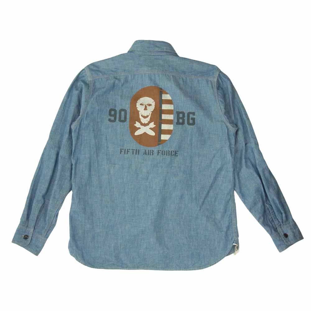 TOY'S McCOY トイズマッコイ TMS1808 JOLLY ROGERS 90BG ミリタリー シャンブレー ワークシャツ インディゴブルー系 15【極上美品】【中古】