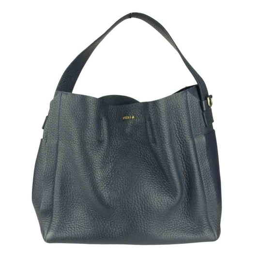 Furla フルラ レザー ワンショルダー トート バッグ ネイビー系【中古】