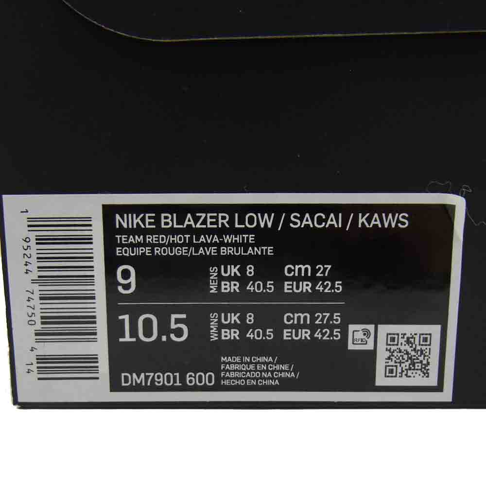 NIKE ナイキ DM7901 600 sacai x KAWS BLAZER LOW Team Red サカイ カウズ ブレーザー スニーカー マルチカラー系 27cm【新古品】【未使用】【中古】