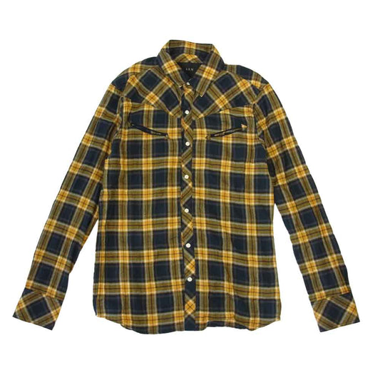 AKM エイケイエム S111 CNU153 L-S CHECK western shirt 長袖 チェック ウエスタン シャツ イエロー系 L【美品】【中古】