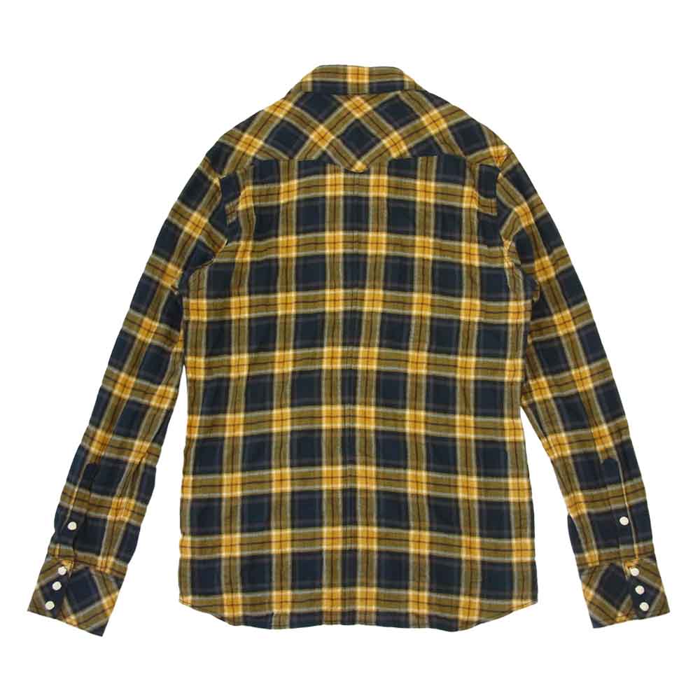 AKM エイケイエム S111 CNU153 L-S CHECK western shirt 長袖 チェック ウエスタン シャツ イエロー系 L【美品】【中古】