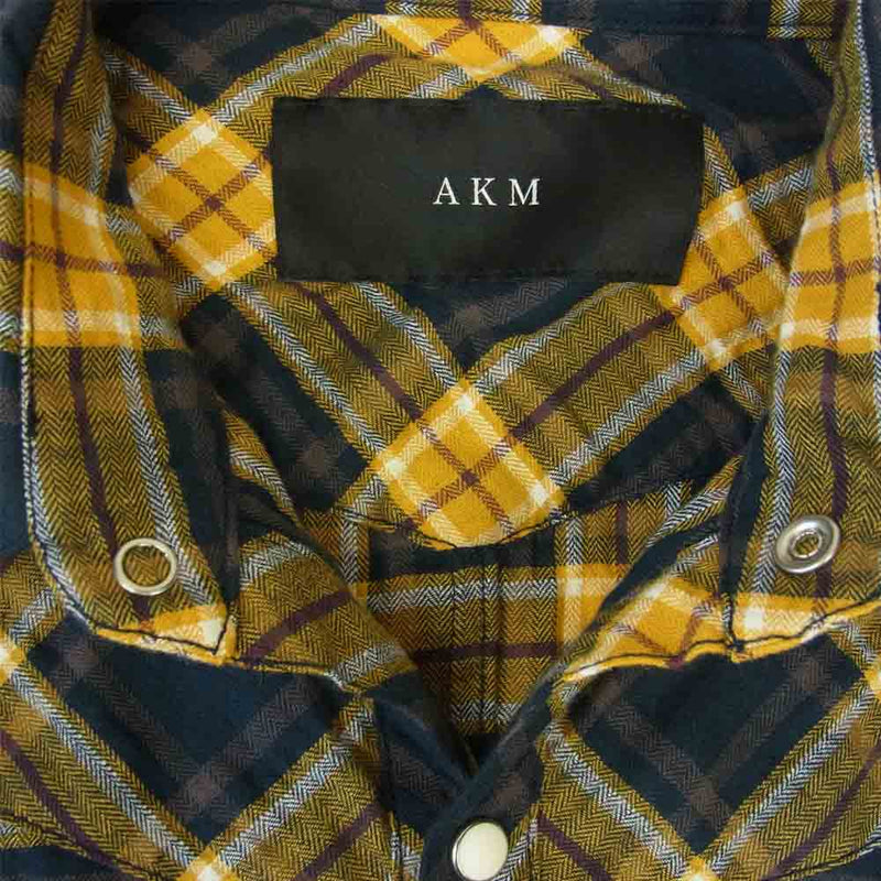 AKM エイケイエム S111 CNU153 L-S CHECK western shirt 長袖 チェック ウエスタン シャツ イエロー系 L【美品】【中古】