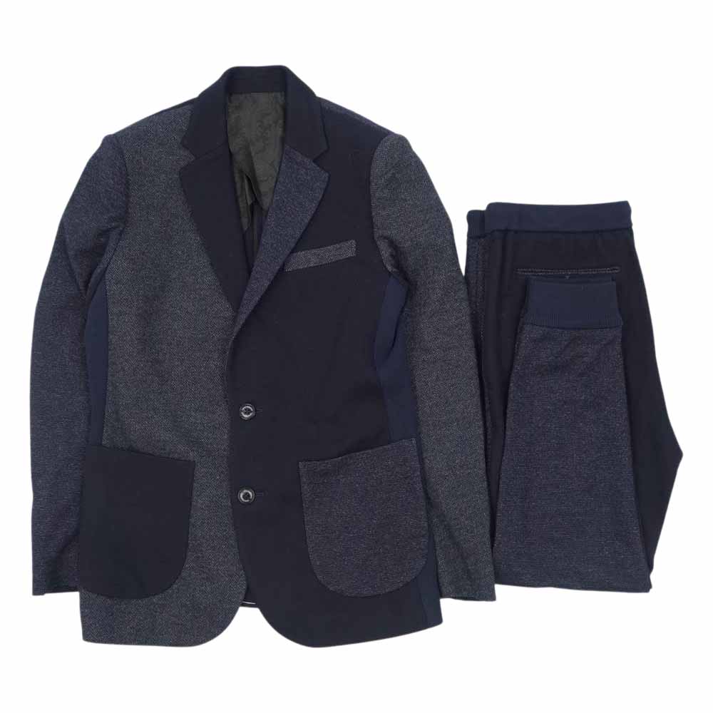 1piu1uguale3 ウノピュウノウグァーレトレ MRB446 MRP432 WCT008 CRAZY RIB JACKET RIB TAPERED PANTS セットアップ ネイビー系 4【極上美品】【中古】