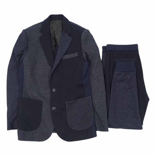 1piu1uguale3 ウノピュウノウグァーレトレ MRB446 MRP432 WCT008 CRAZY RIB JACKET RIB TAPERED PANTS セットアップ ネイビー系 4【極上美品】【中古】