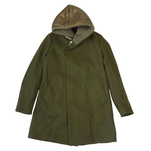 1piu1uguale3 ウノピュウノウグァーレトレ 未使用品 MRC079 WNY026 WRAP HOOD ウール メルトン ラップ コート カーキ系 5【極上美品】【中古】