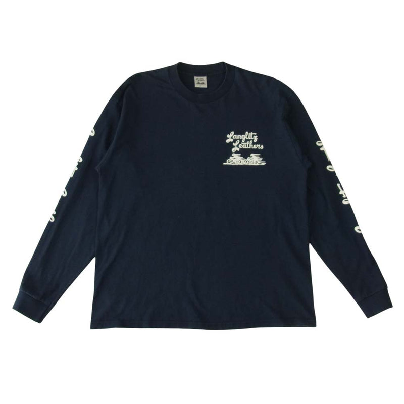 LANGLITZ LEATHERS ラングリッツレザーズ ロングスリーブ プリント Tシャツ NAVY ネイビー系 L【中古】