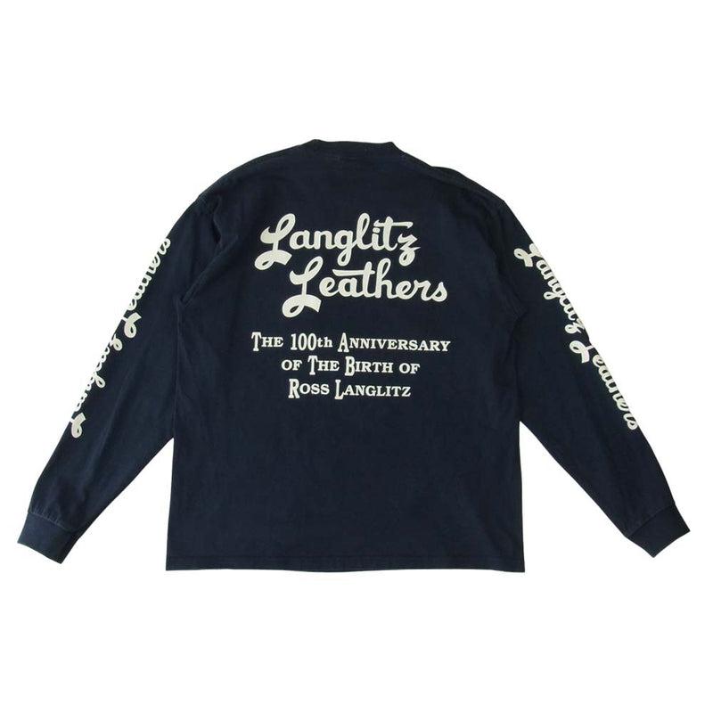 LANGLITZ LEATHERS ラングリッツレザーズ ロングスリーブ プリント Tシャツ NAVY ネイビー系 L【中古】