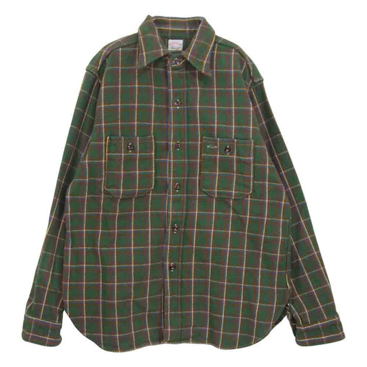 WAREHOUSE ウエアハウス マチ付き ヘビー フランネル チェック シャツ グリーン系 イエロー系 チェック L【中古】