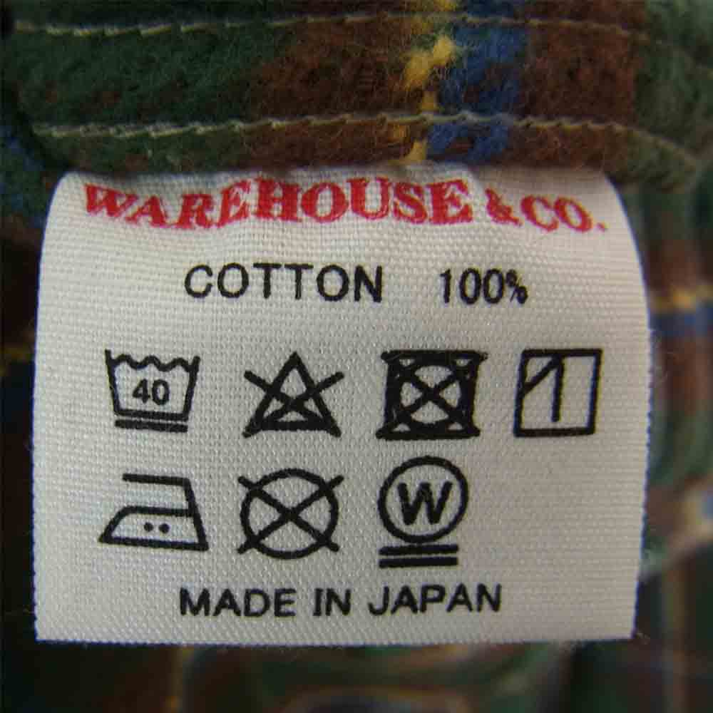 WAREHOUSE ウエアハウス マチ付き ヘビー フランネル チェック シャツ グリーン系 イエロー系 チェック L【中古】