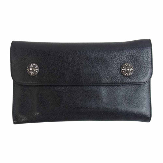 CHROME HEARTS クロムハーツ（原本無） WAVE ウェーブ クロスボール ボタン レザー ウォレット ブラック系【中古】