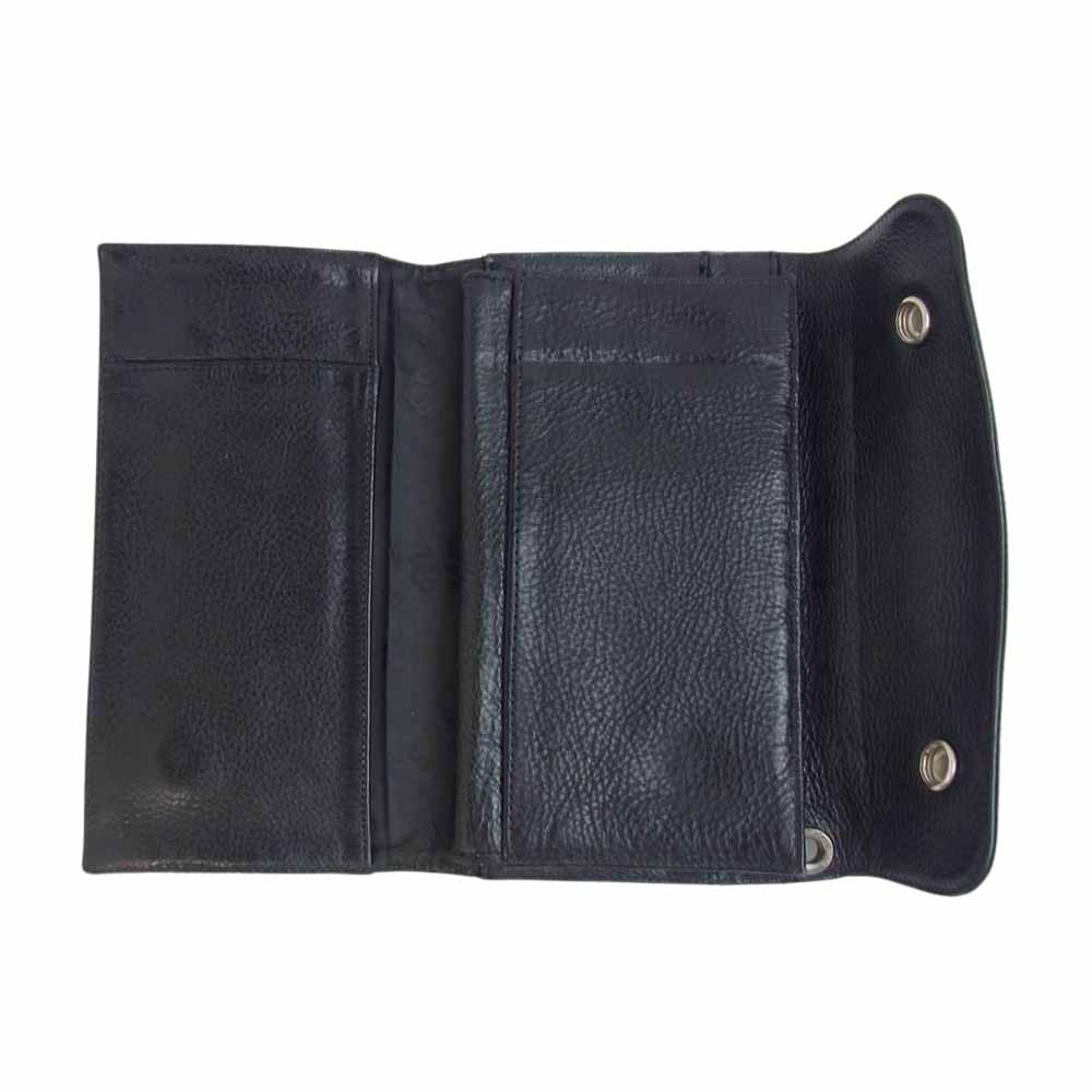 CHROME HEARTS クロムハーツ（原本無） WAVE ウェーブ クロスボール ボタン レザー ウォレット ブラック系【中古】