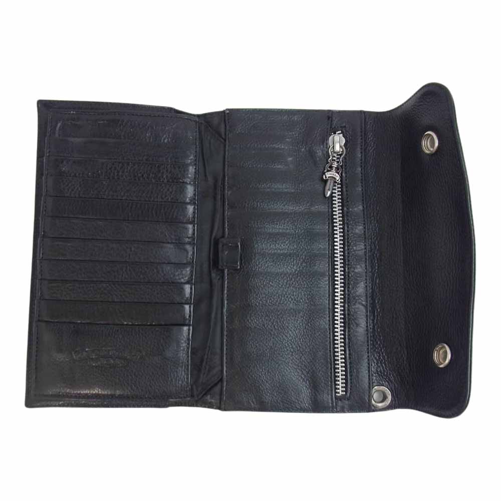 CHROME HEARTS クロムハーツ（原本無） WAVE ウェーブ クロスボール ボタン レザー ウォレット ブラック系【中古】