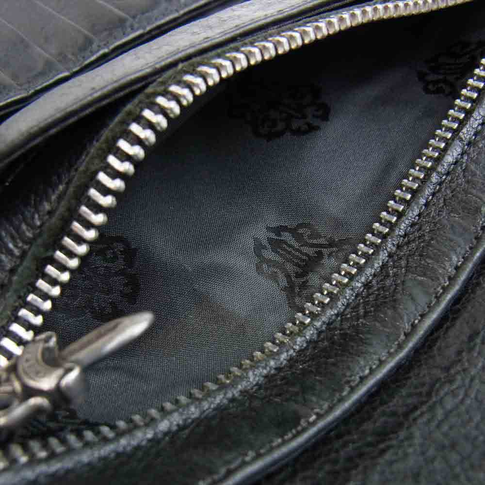 CHROME HEARTS クロムハーツ（原本無） WAVE ウェーブ クロスボール ボタン レザー ウォレット ブラック系【中古】