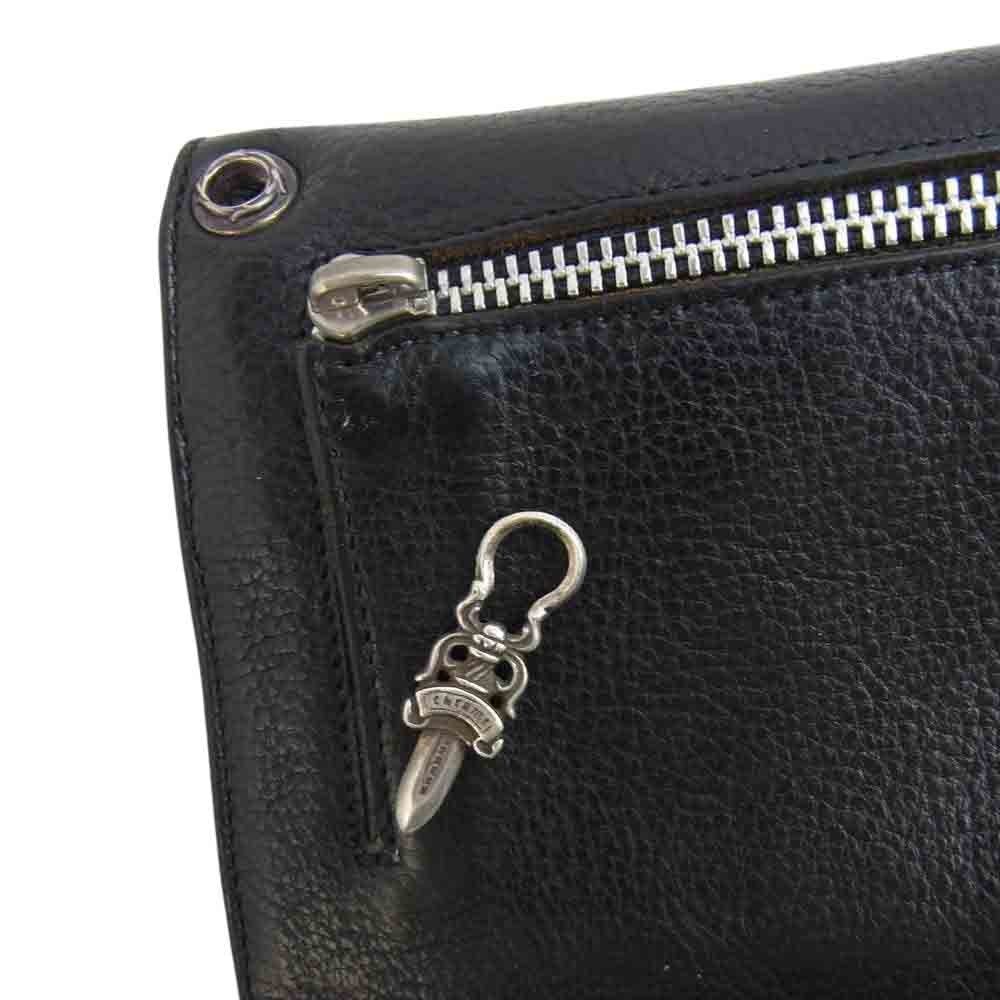 CHROME HEARTS クロムハーツ（原本無） WAVE ウェーブ クロスボール ボタン レザー ウォレット ブラック系【中古】