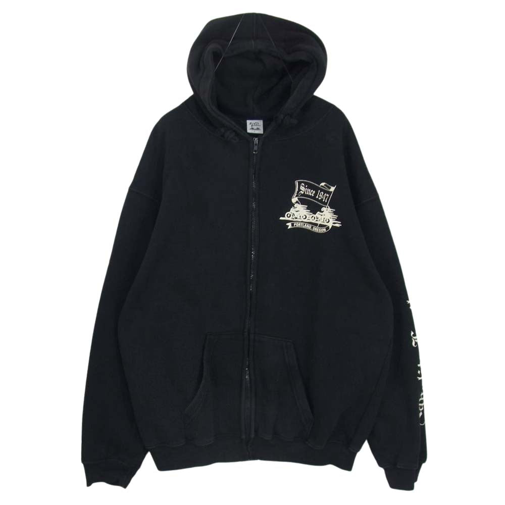 LANGLITZ LEATHERS ラングリッツレザーズ ロゴ プリント フルジップ スウェット パーカー ブラック系 L【中古】