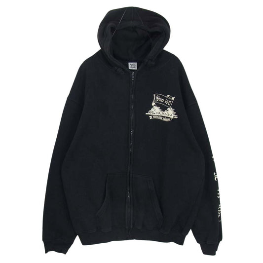 LANGLITZ LEATHERS ラングリッツレザーズ ロゴ プリント フルジップ スウェット パーカー ブラック系 L【中古】