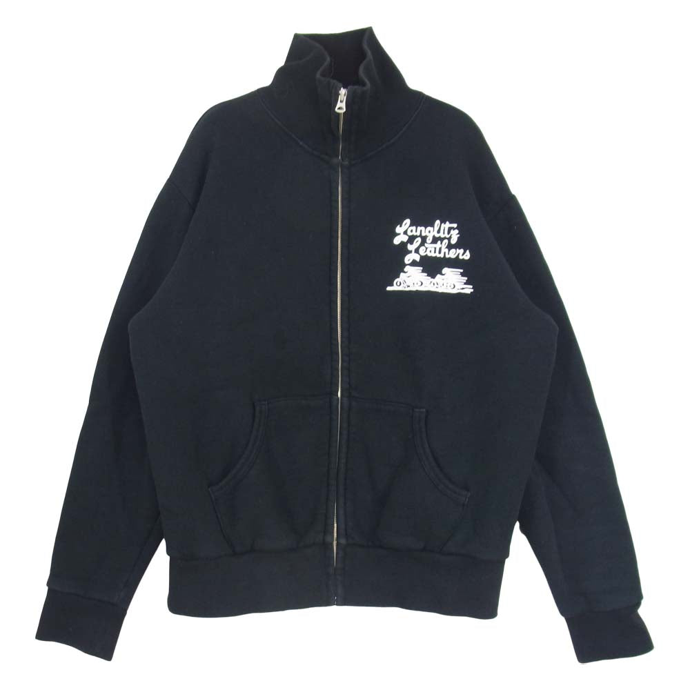 LANGLITZ LEATHERS ラングリッツレザーズ ロゴ プリント フルジップ スウェット ブラック系 L【中古】