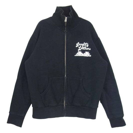 LANGLITZ LEATHERS ラングリッツレザーズ ロゴ プリント フルジップ スウェット ブラック系 L【中古】