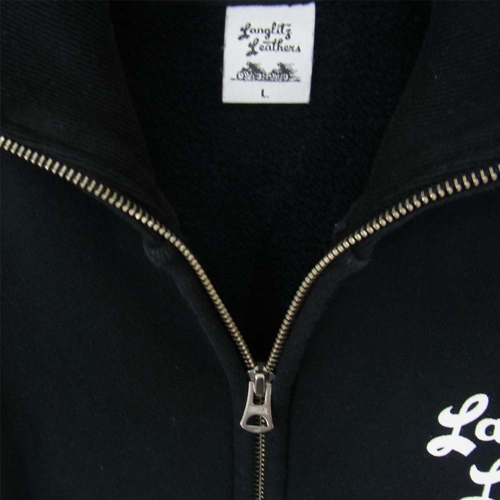 LANGLITZ LEATHERS ラングリッツレザーズ ロゴ プリント フルジップ スウェット ブラック系 L【中古】
